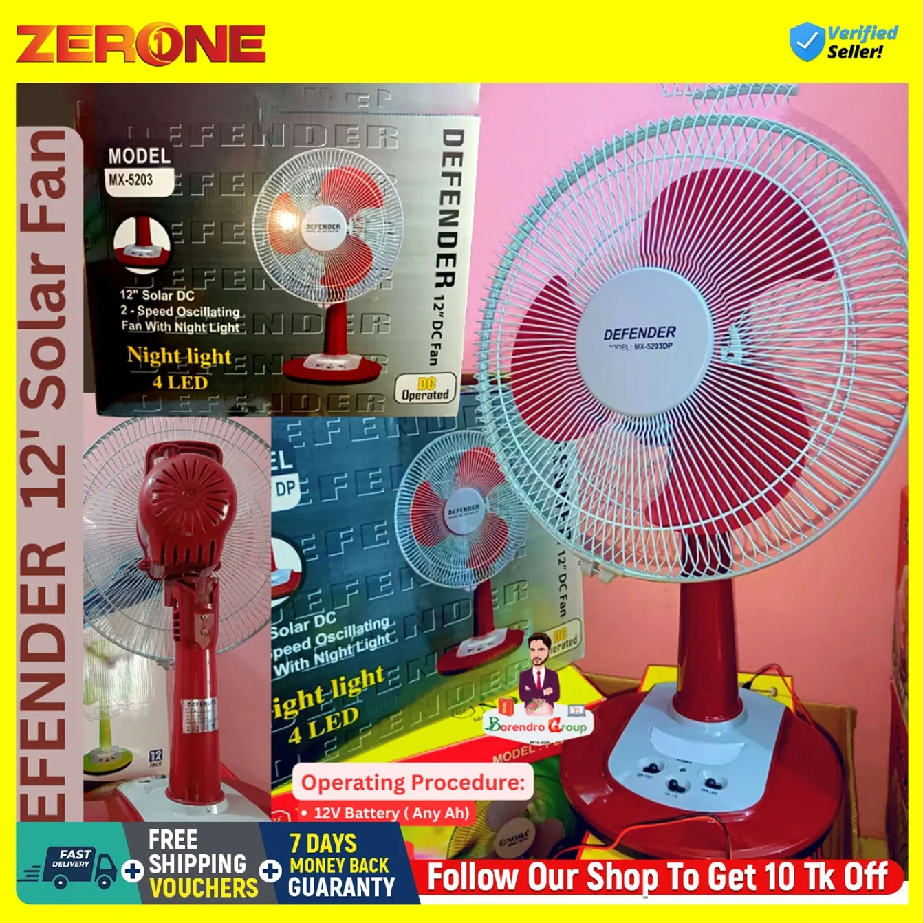 DEFENDER AX 5203 Table Solar Fan 12 Inch Solar Fan / 12v Dc Solar Fan ...